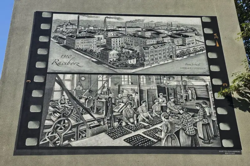 Nowy mural w Raciborzu przypomina o dawnej fabryce czekolady